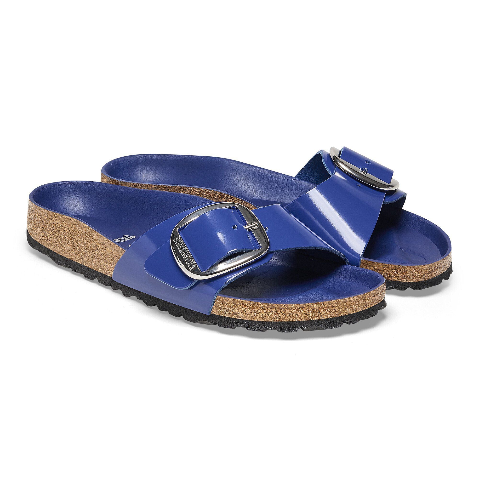 Madrid Big Buckle Natural Leather Patent High-Shine Cobalt