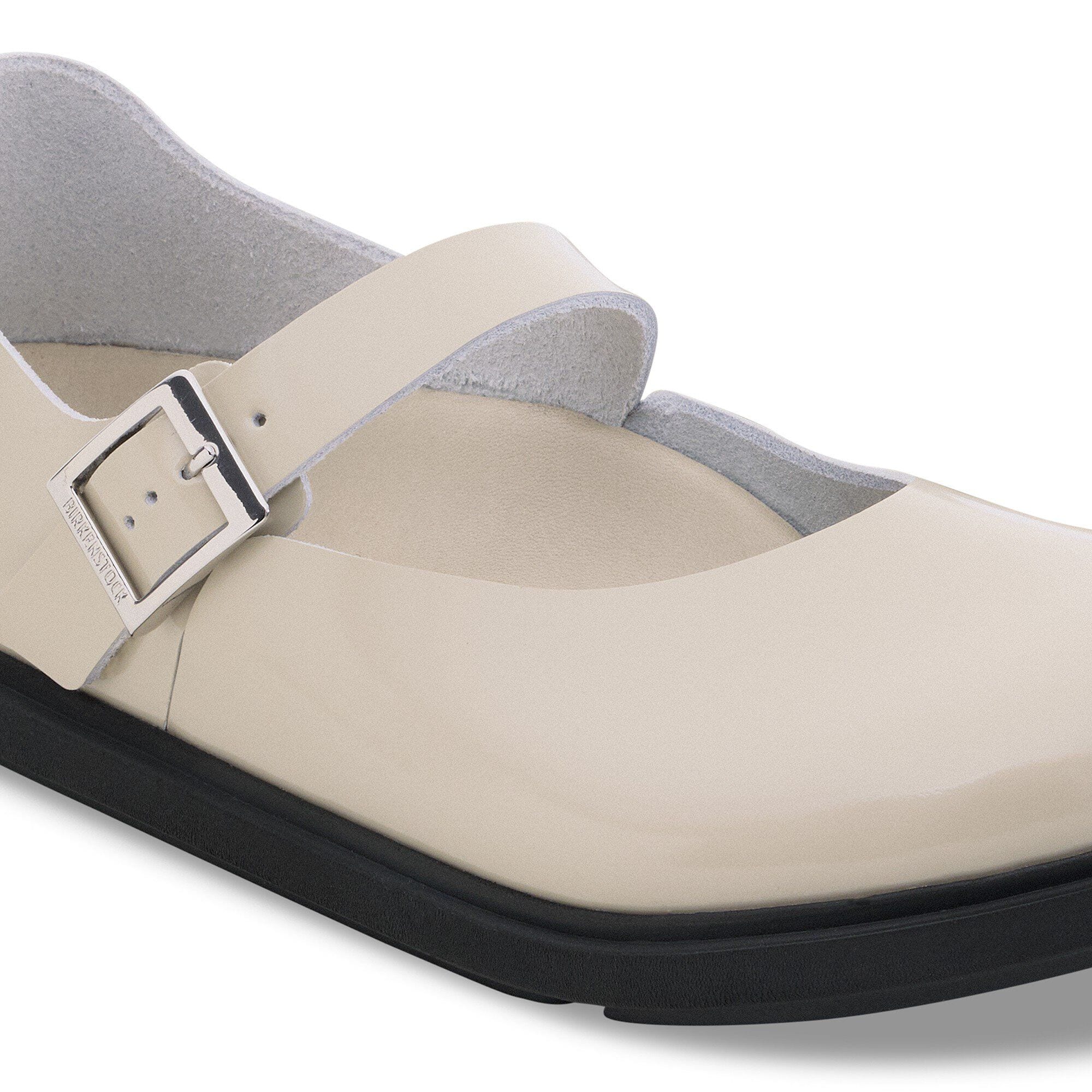 Mantova Droplet Buckle Natural Leather Patent High-Shine Oyster